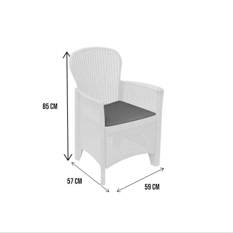 Sedia da esterno Como, Seduta da giardino, Poltrona outdoor effetto rattan, 100 % Made in Italy, 60x58h89 cm, Bianco