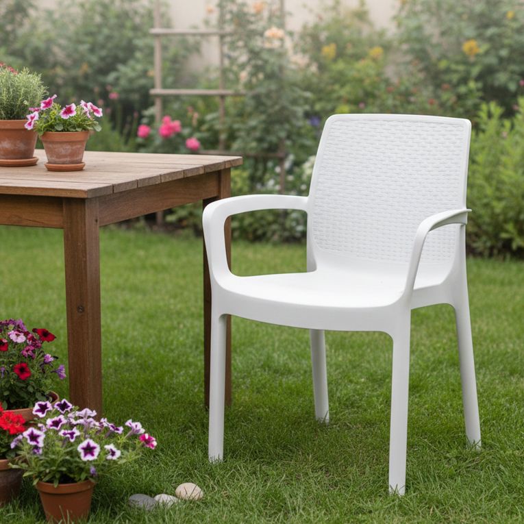 Sedia da esterno elegante impilabile bianco - Asha