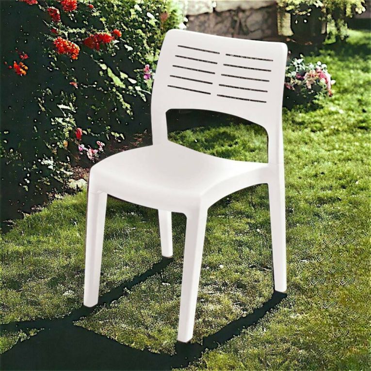 Sedia da esterno Gaeta, Seduta da giardino, Sedia per tavolo da pranzo, Poltrona outdoor, 100 % Made in Italy, 50x51h82 Cm, Bianco