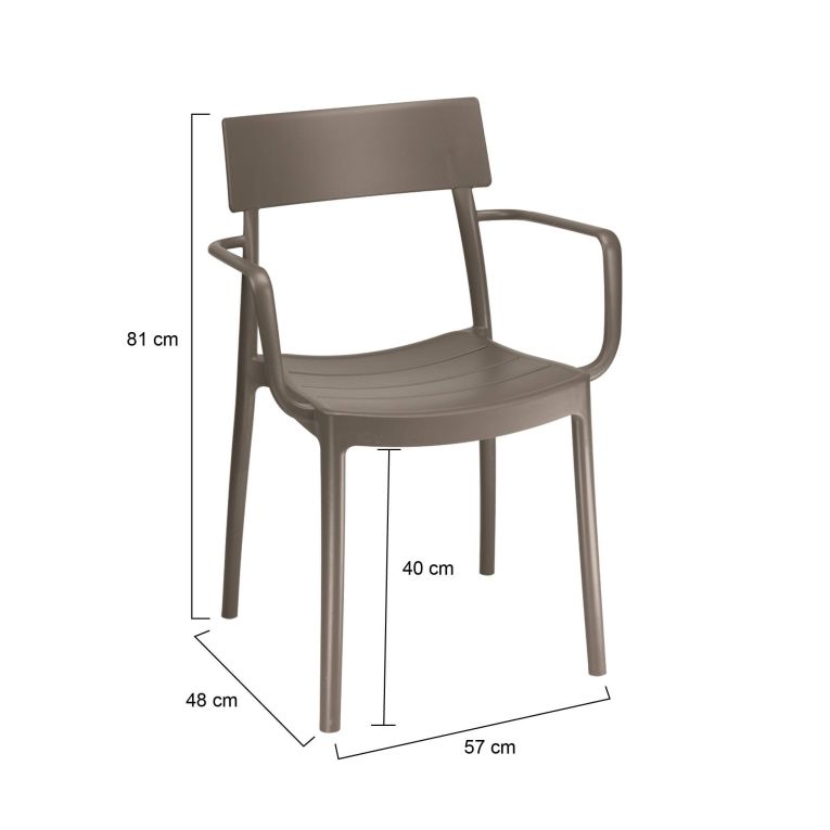 Sedia da Esterno Grigio Tortora 4 Sedie Impilabile, Peso Supportato 150 kg Made in Italy - Guazzora
