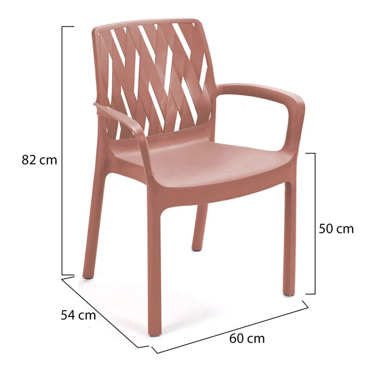 Sedia da Esterno Marrone Terracotta 4 Sedie Impilabile, Braccioli Made in Italy - Rumley