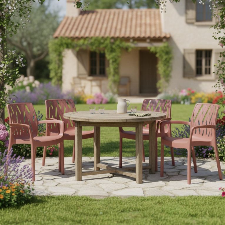 Sedia da Esterno Marrone Terracotta 4 Sedie Impilabile, Braccioli Made in Italy - Rumley