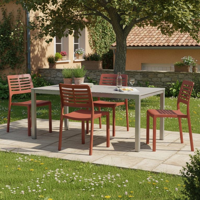 Sedia da Esterno Marrone Terracotta 4 Sedie Impilabile, Peso Supportato 120 kg Made in Italy - Canoe