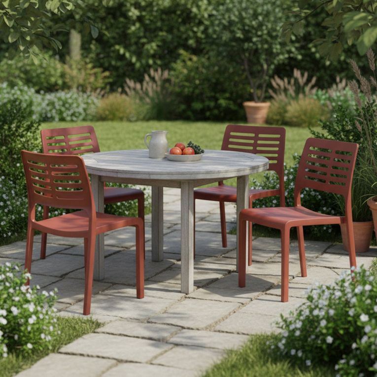 Sedia da Esterno Marrone Terracotta 4 Sedie Impilabile, Peso Supportato 120 kg Made in Italy - Canoe