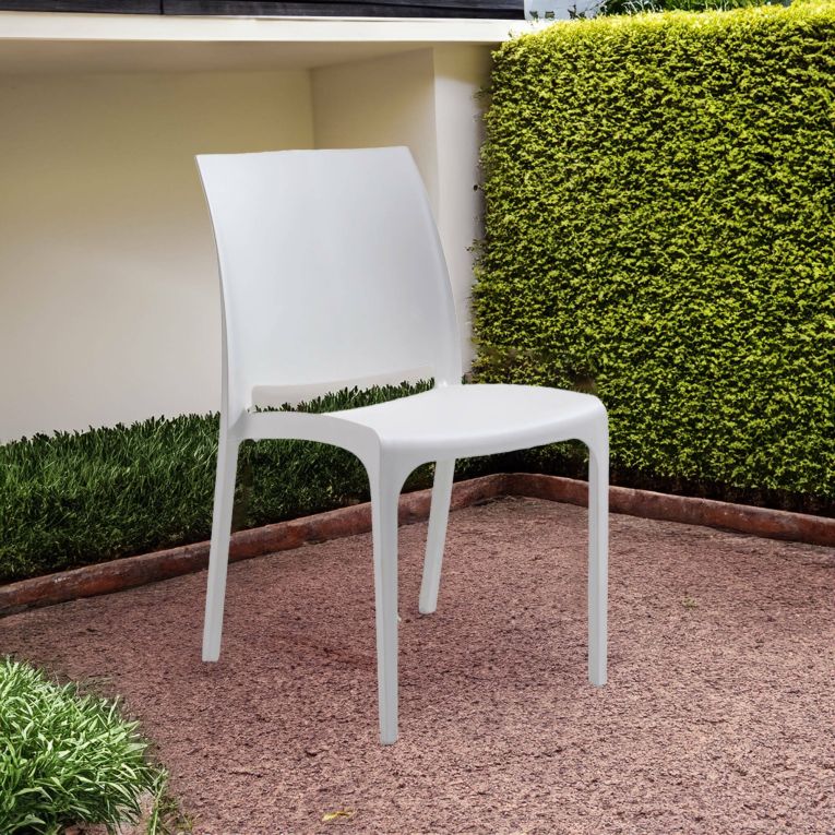 Sedia da esterno Miranda, Seggiola da giardino, Seduta outdoor multiuso, Panchina da giardino, Made in Italy, 54x46 h80 cm, Bianco