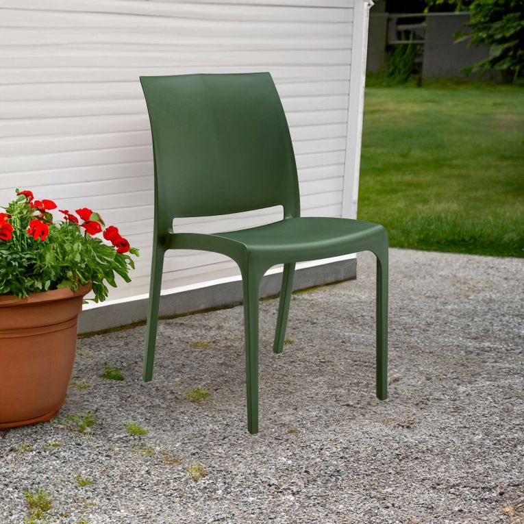 Sedia da esterno Miranda, Seggiola da giardino, Seduta outdoor multiuso, Panchina da giardino, Made in Italy, 54x46 h80 cm, Verde