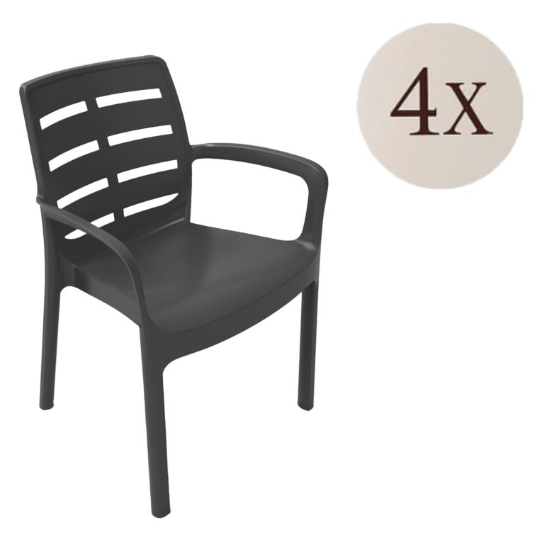 Sedia da Esterno Nero 4 Sedie Impilabile, Braccioli Made in Italy - Excel