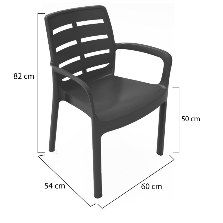 Sedia da Esterno Nero 4 Sedie Impilabile, Braccioli Made in Italy - Excel