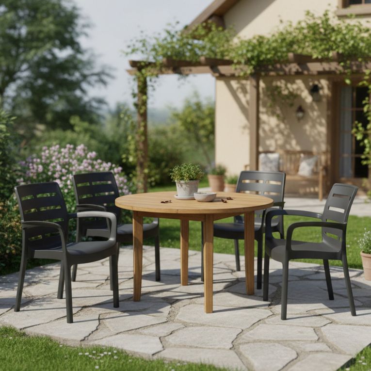 Sedia da Esterno Nero 4 Sedie Impilabile, Braccioli Made in Italy - Excel