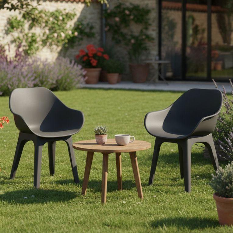 Sedia da Esterno Nero Antracite 2 Sedie Braccioli, Peso Supportato 120 kg Made in Italy - Oakahalla