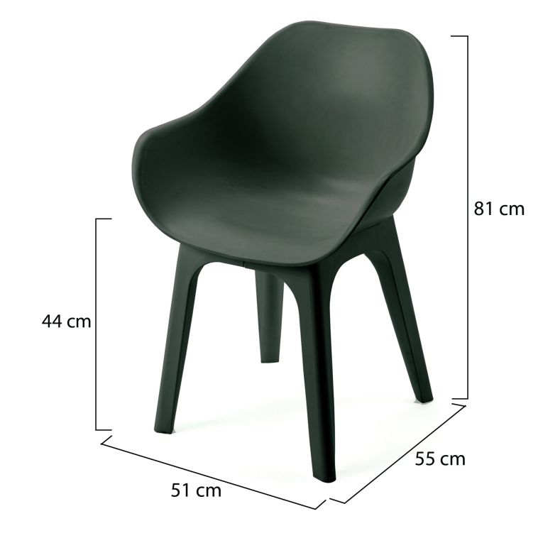 Sedia da Esterno Nero Antracite 2 Sedie Braccioli, Peso Supportato 120 kg Made in Italy - Oakahalla