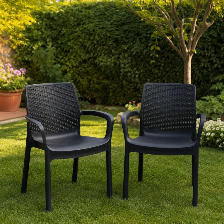 Sedia da Esterno Nero Antracite 2 Sedie Impermeabile, Impilabile Made in Italy - Mattagga