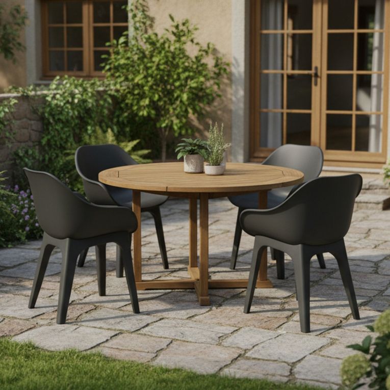 Sedia da Esterno Nero Antracite 4 Sedie Braccioli, Peso Supportato 120 kg Made in Italy - Beachfield