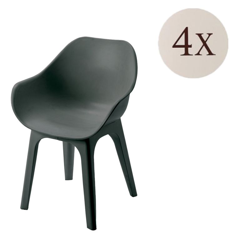 Sedia da Esterno Nero Antracite 4 Sedie Braccioli, Peso Supportato 120 kg Made in Italy - Beachfield