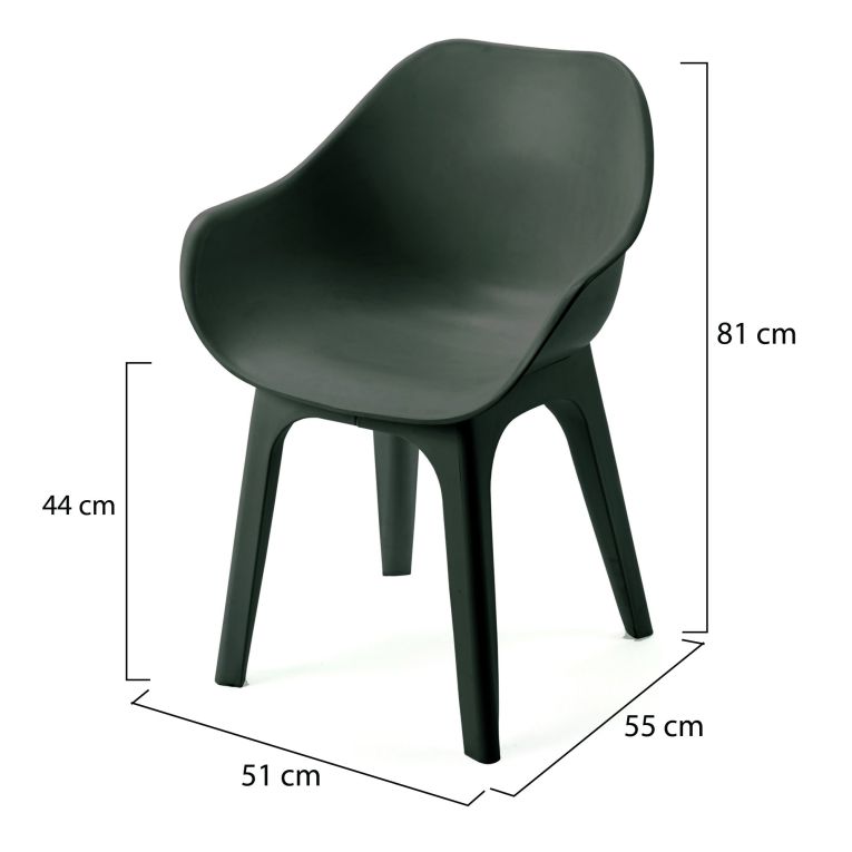Sedia da Esterno Nero Antracite 4 Sedie Braccioli, Peso Supportato 120 kg Made in Italy - Beachfield