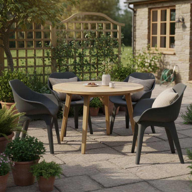 Sedia da Esterno Nero Antracite 4 Sedie Braccioli, Peso Supportato 120 kg Made in Italy - Beachfield