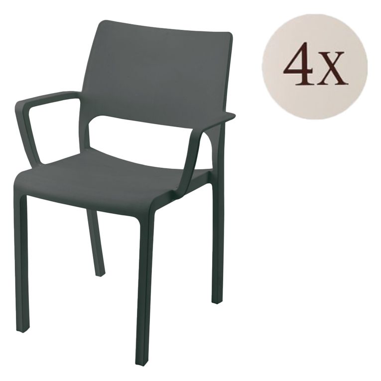 Sedia da Esterno Nero Antracite 4 Sedie Braccioli, Peso Supportato 120 kg Made in Italy - Cambon