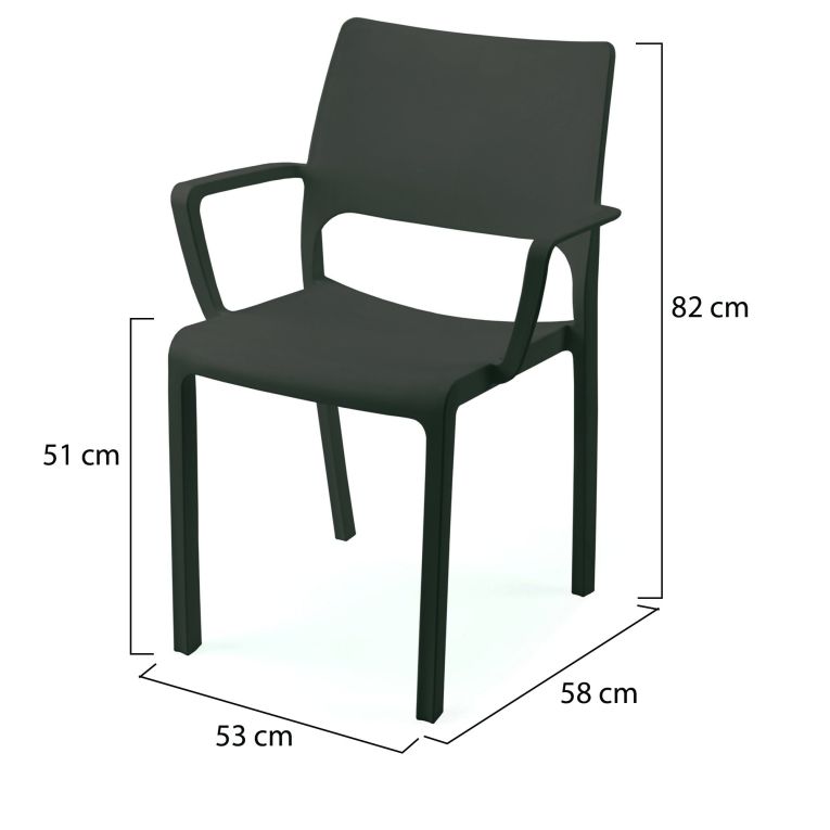 Sedia da Esterno Nero Antracite 4 Sedie Braccioli, Peso Supportato 120 kg Made in Italy - Cambon