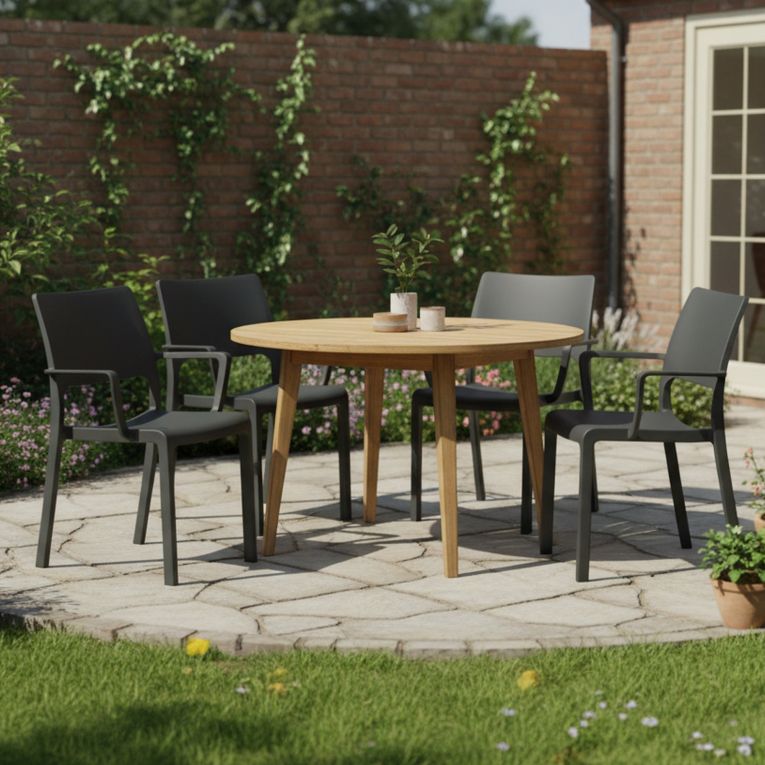Sedia da Esterno Nero Antracite 4 Sedie Braccioli, Peso Supportato 120 kg Made in Italy - Cambon