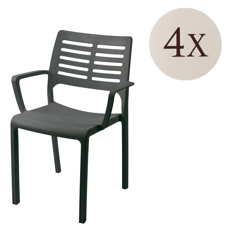 Sedia da Esterno Nero Antracite 4 Sedie Braccioli, Peso Supportato 120 kg Made in Italy - Hero