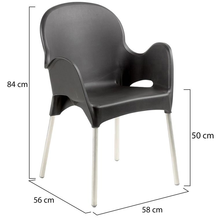 Sedia da Esterno Nero Antracite 4 Sedie Impilabile, Braccioli Made in Italy - Raimund