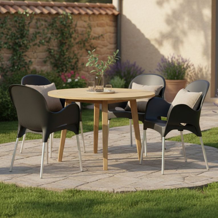 Sedia da Esterno Nero Antracite 4 Sedie Impilabile, Braccioli Made in Italy - Raimund