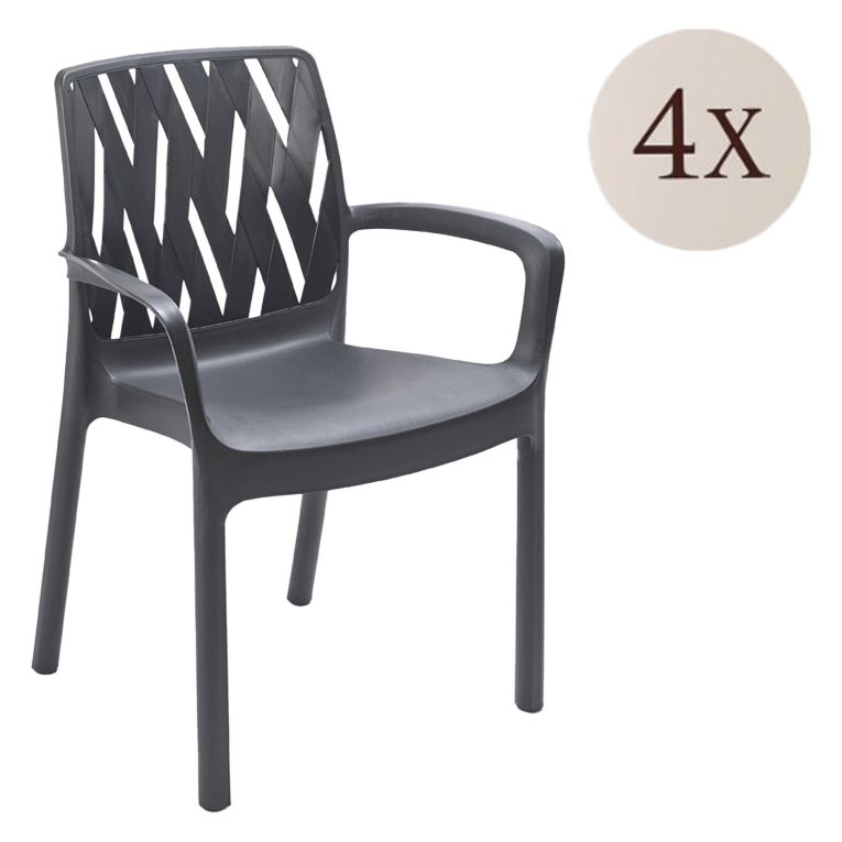 Sedia da Esterno Nero Antracite 4 Sedie Impilabile, Braccioli Made in Italy - Rumley