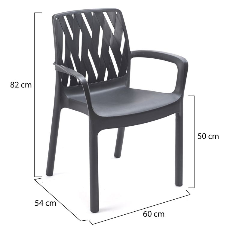 Sedia da Esterno Nero Antracite 4 Sedie Impilabile, Braccioli Made in Italy - Rumley