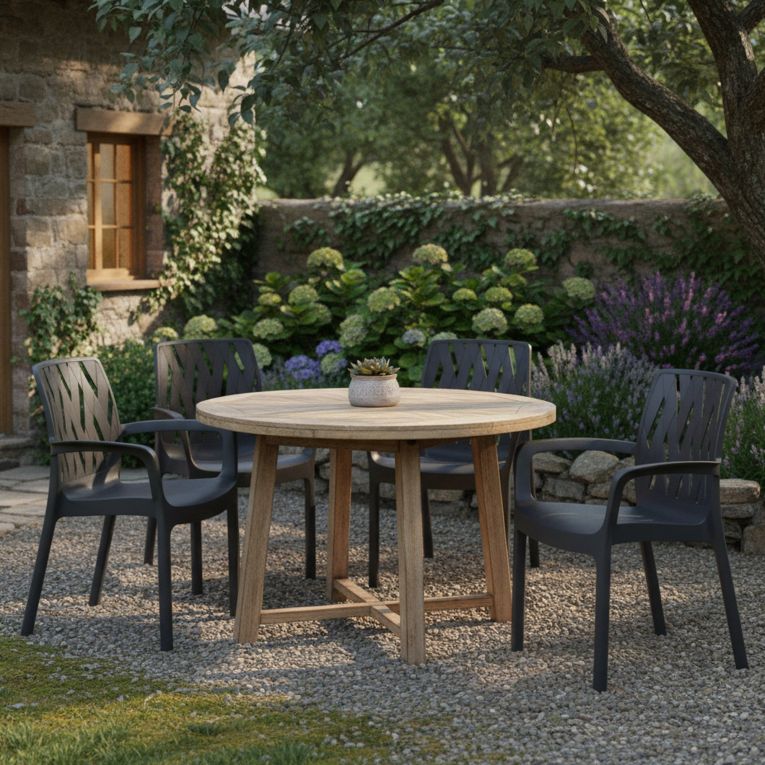 Sedia da Esterno Nero Antracite 4 Sedie Impilabile, Braccioli Made in Italy - Rumley