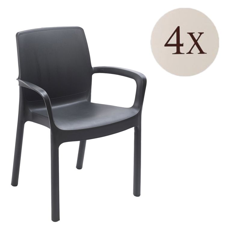 Sedia da Esterno Nero Antracite 4 Sedie Impilabile, Braccioli Made in Italy - Sapps