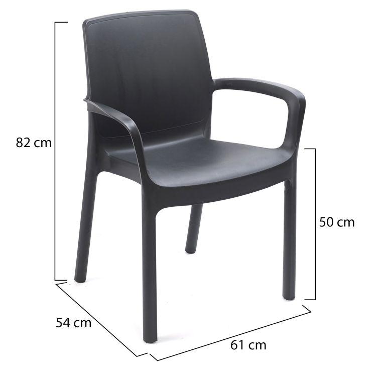 Sedia da Esterno Nero Antracite 4 Sedie Impilabile, Braccioli Made in Italy - Sapps