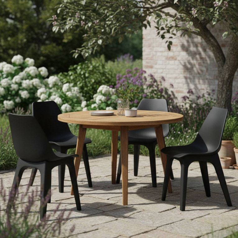 Sedia da Esterno Nero Antracite 4 Sedie Peso Supportato 120 kg, Sfumatura Colore Seduta Antracite Made in Italy - Montivilla