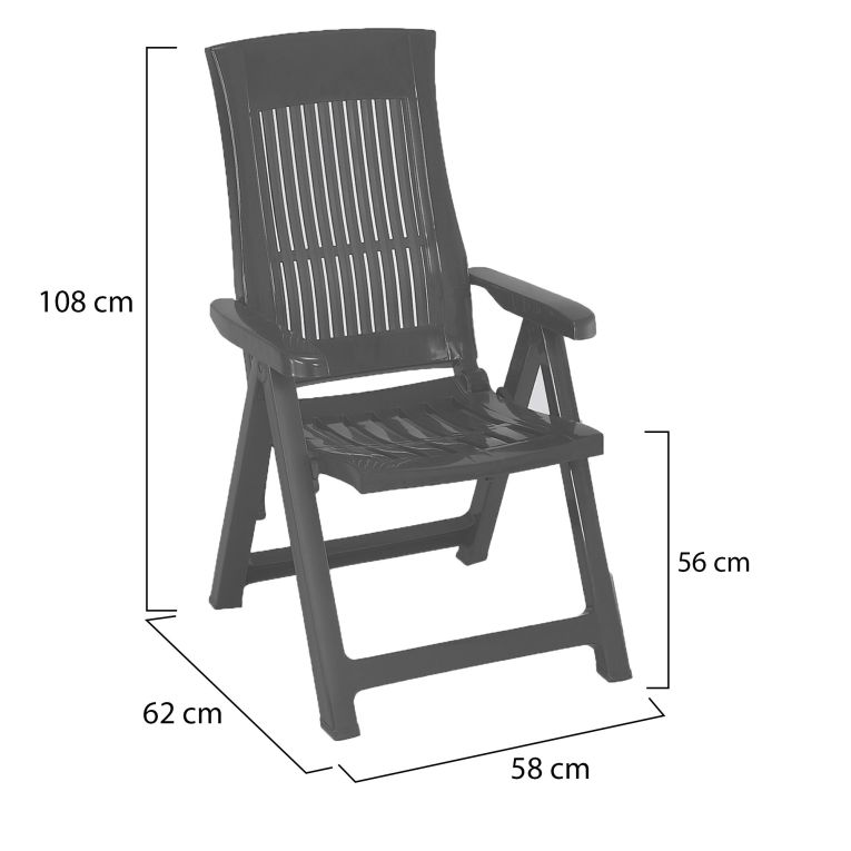 Sedia da Esterno Nero Antracite una Sedia Schienale Reclinabile, Multiposizione Made in Italy - Heflin