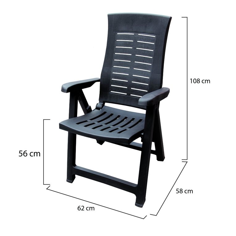 Sedia da Esterno Nero Antracite una Sedia Schienale Reclinabile, Multiposizione Made in Italy - Rhump