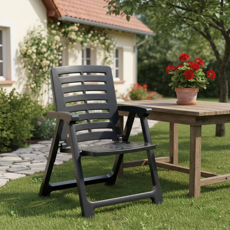 Sedia da Esterno Nero Antracite una Sedia Schienale Reclinabile, Multiposizione Made in Italy - Wadley
