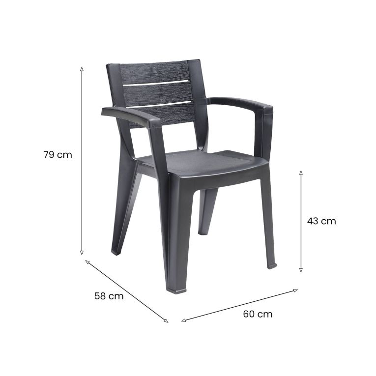 Sedia da esterno Oberon, Seggiola da giardino, Seduta outdoor multiuso, Panchina da giardino, Made in Italy, 60x58 h79 cm, Antracite