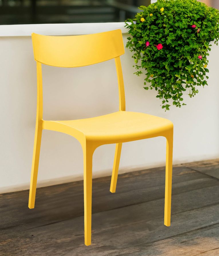 Sedia da esterno Orcus, Seggiola da giardino, Seduta outdoor multiuso, Panchina da giardino, Made in Italy, 54x46 h80 cm, Giallo