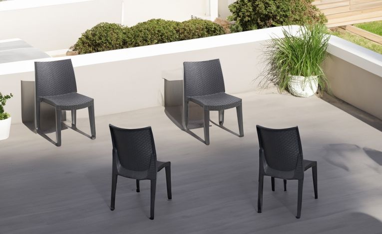 Sedia da esterno Ravenna, Set di 4 sedute da giardino, Sedia per tavolo da pranzo, Poltrona outdoor effetto rattan, 100 % Made in Italy, 48x55h86 cm, Antracite