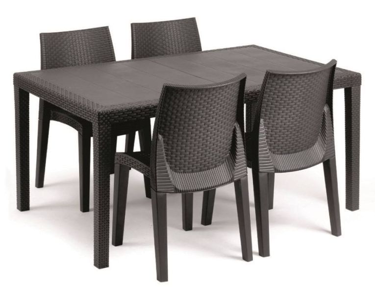 Sedia da esterno Ravenna, Set di 4 sedute da giardino, Sedia per tavolo da pranzo, Poltrona outdoor effetto rattan, 100 % Made in Italy, 48x55h86 cm, Antracite