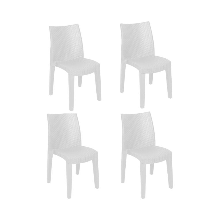 Sedia da esterno Ravenna, Set di 4 sedute da giardino, Sedia per tavolo da pranzo, Poltrona outdoor effetto rattan, 100 % Made in Italy, 48x55h86 cm, Bianco