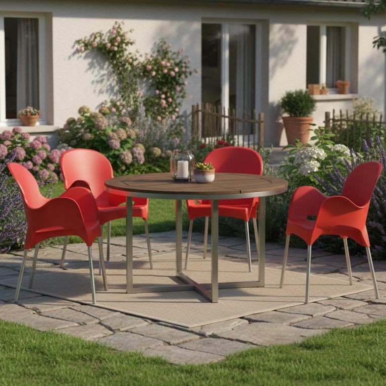Sedia da Esterno Rosso 4 Sedie Impilabile, Braccioli Made in Italy - Raimund