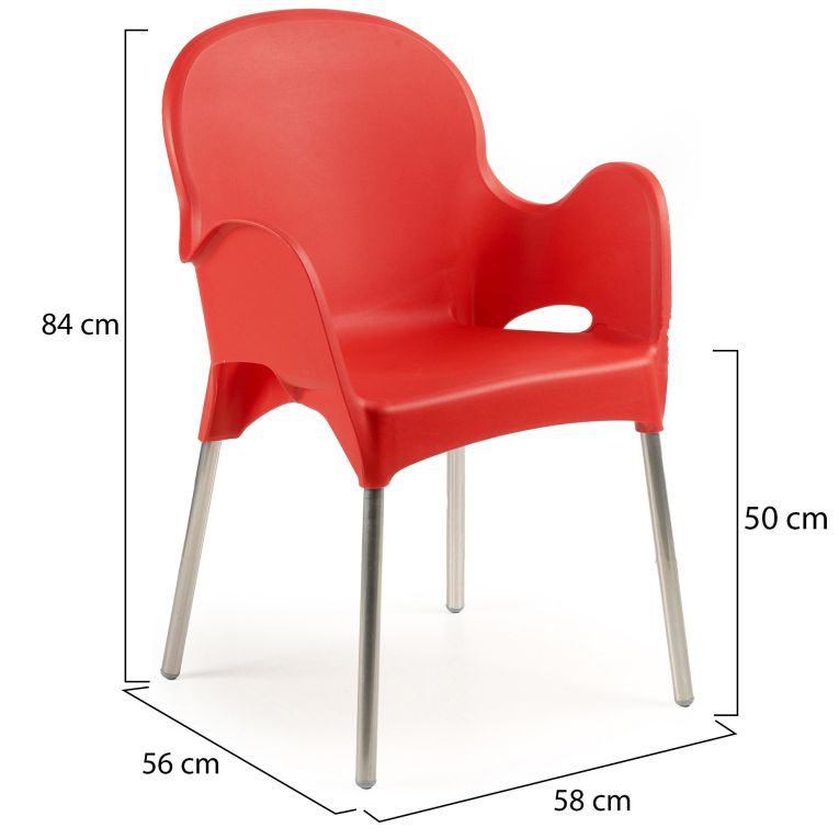 Sedia da Esterno Rosso 4 Sedie Impilabile, Braccioli Made in Italy - Raimund