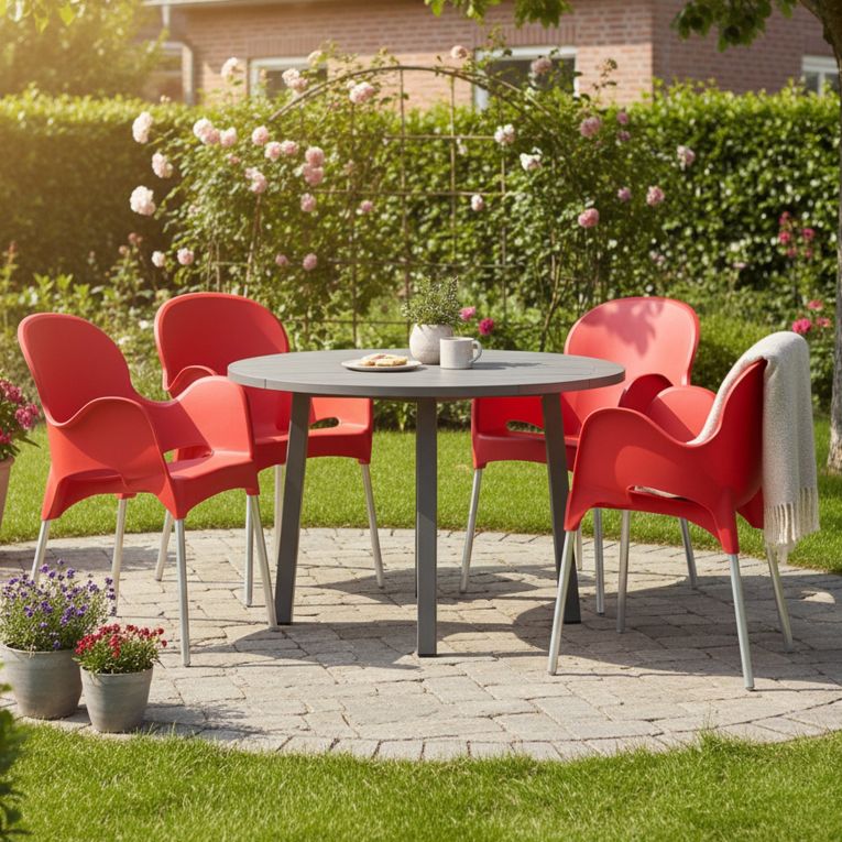 Sedia da Esterno Rosso 4 Sedie Impilabile, Braccioli Made in Italy - Raimund