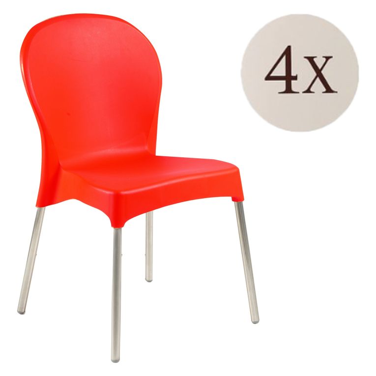 Sedia da Esterno Rosso 4 Sedie Impilabile, Peso Supportato 120 kg Made in Italy - Eclectic