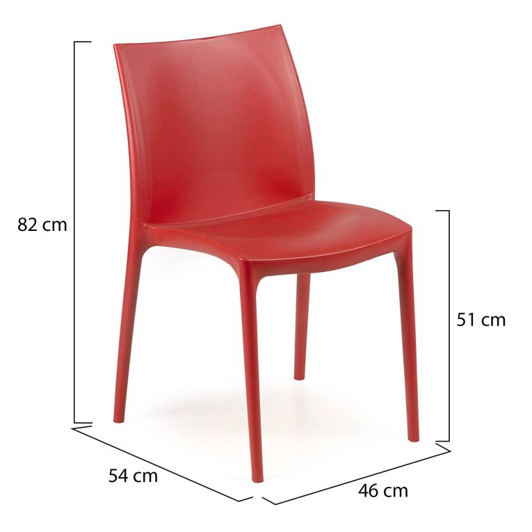 Sedia da Esterno Rosso 4 Sedie Impilabile, Peso Supportato 120 kg Made in Italy - Grover