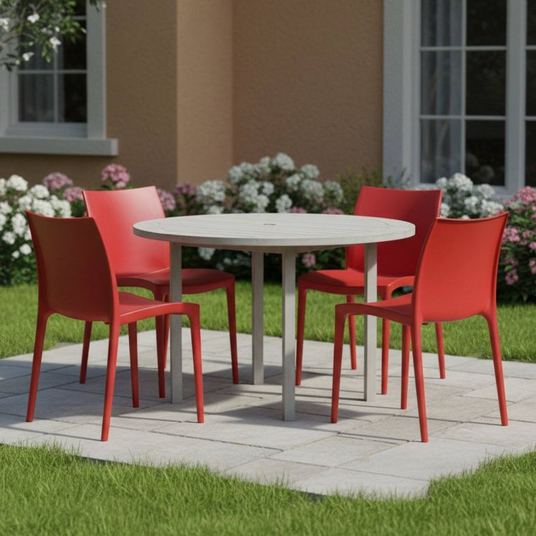 Sedia da Esterno Rosso 4 Sedie Impilabile, Peso Supportato 120 kg Made in Italy - Grover