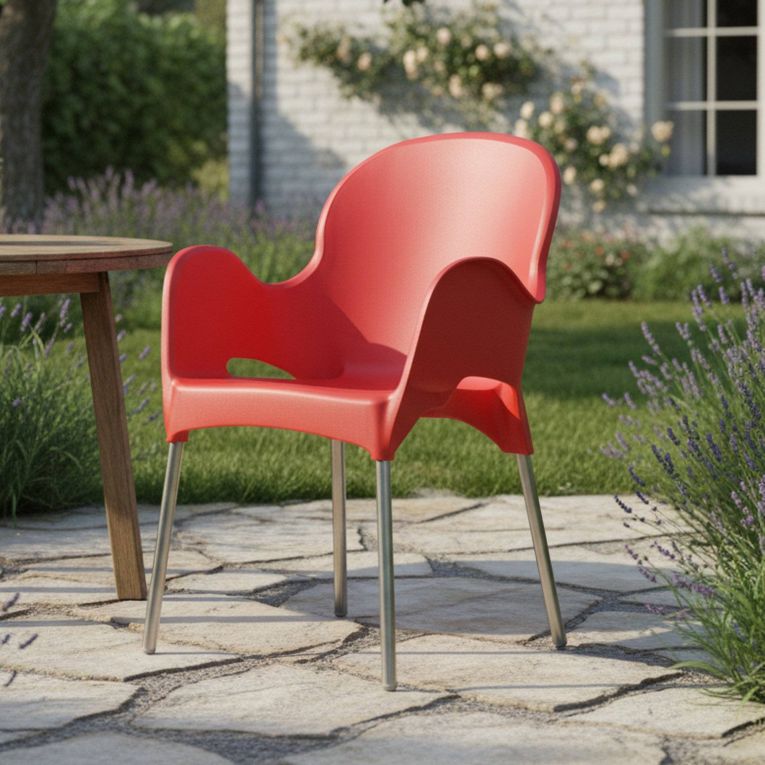 Sedia da Esterno Rosso una Sedia Impilabile, Braccioli Made in Italy - Vashti
