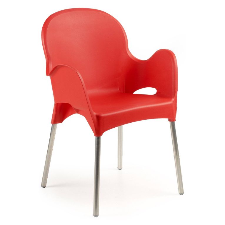 Sedia da Esterno Rosso una Sedia Impilabile, Braccioli Made in Italy - Vashti