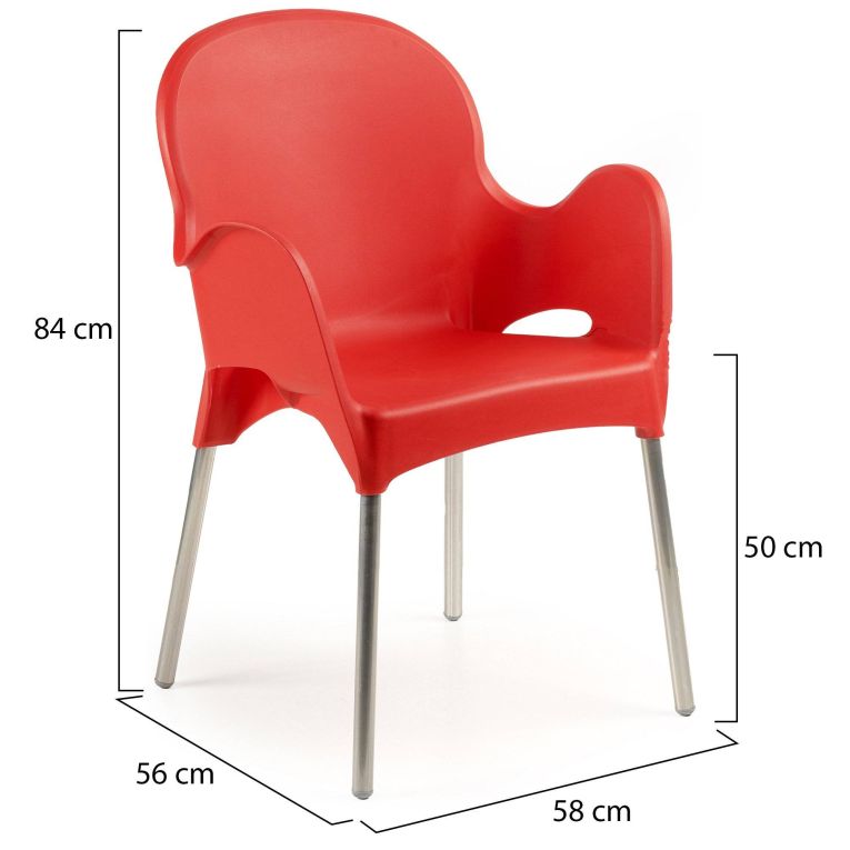 Sedia da Esterno Rosso una Sedia Impilabile, Braccioli Made in Italy - Vashti