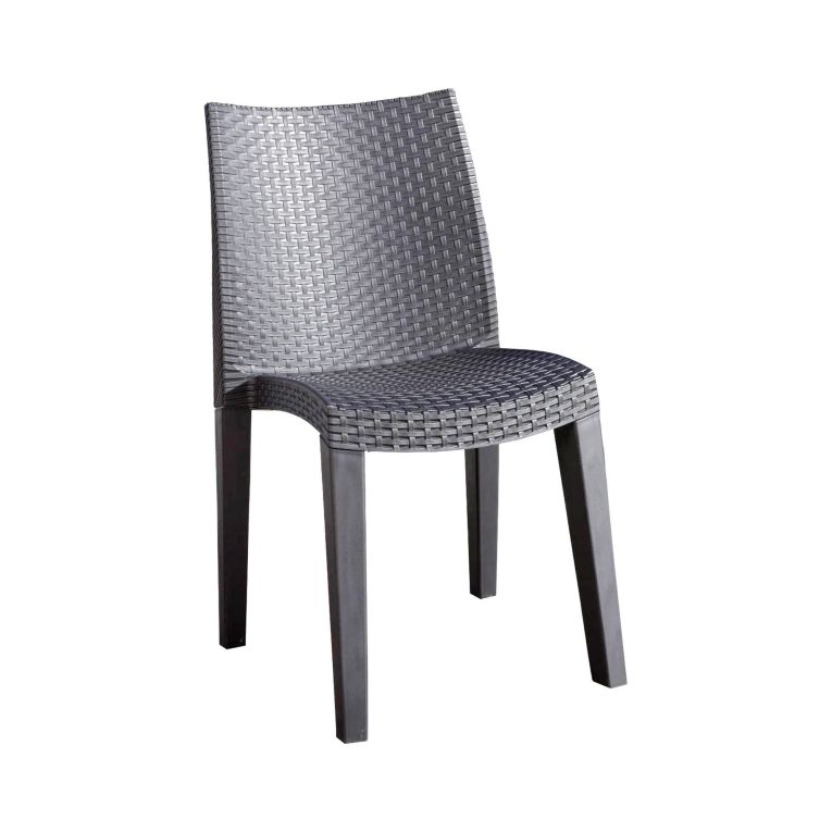 Sedia da esterno Trieste, Seduta da giardino, Sedia per tavolo da pranzo, Poltrona outdoor effetto rattan, 100 % Made in Italy, 48x55h86 cm, Antracite
